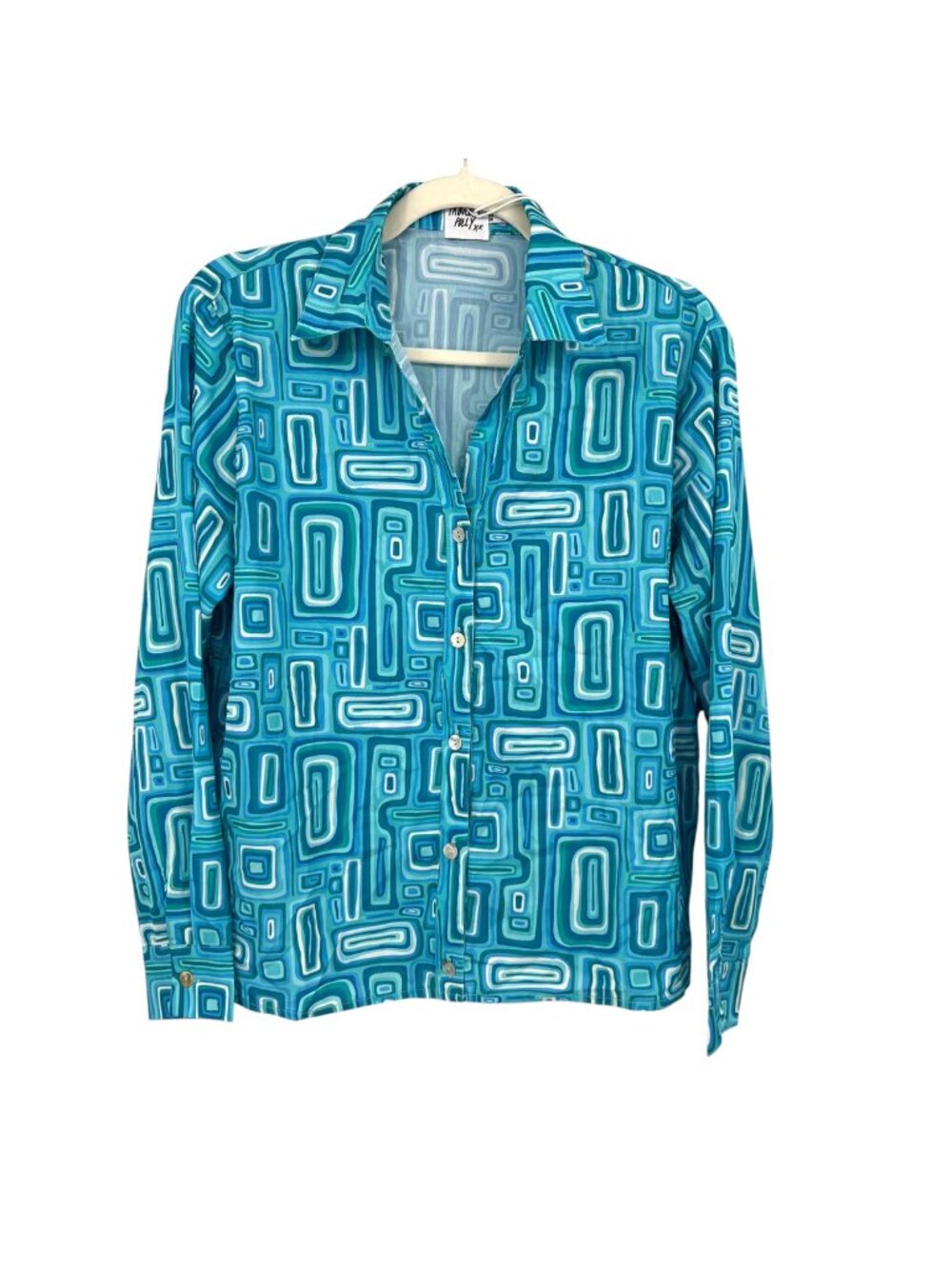 Princess Polly Electric Vibe Retro Blue Geometric Button-Up Shirt Size 4 NWT